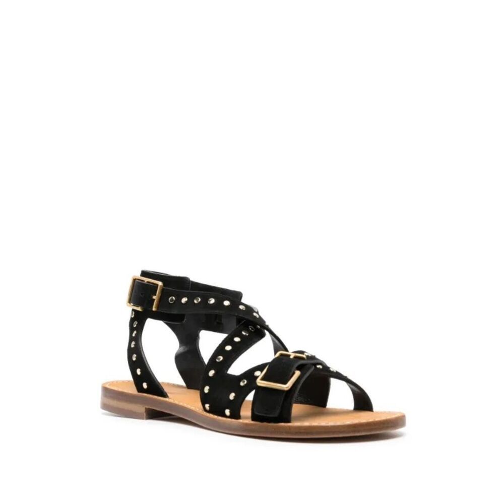 Zadig & Voltaire Black Studded Buckle Flat Sandals